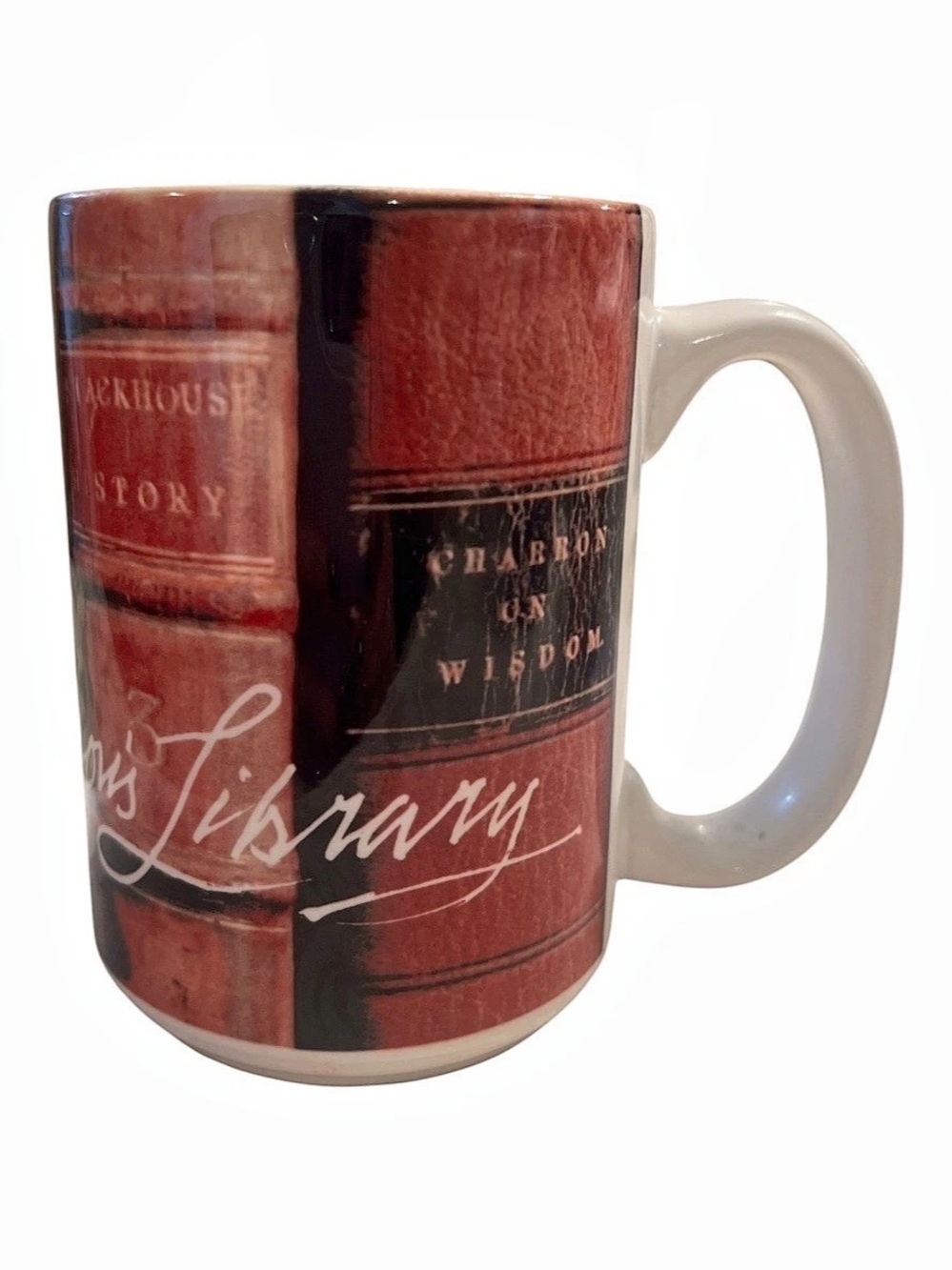 Library-Themed Mug in Red & Black